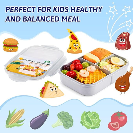 MISS BIG® Bento Box,Bento Box for Kids,Lunch Box Kids,Ideal Leakproof Kids Lunch Box,Lunch Containers No BPAs and Chemical Dyes,M/W,D/W & Fridge Safe(1150ml Gray)