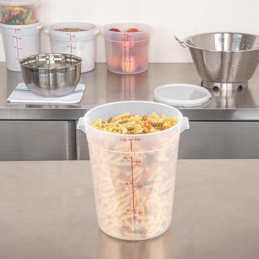 Restaurantware-Met Lux 8 Quart Food Storage Containers, 10 Translucent Storage Containers - Lids Sold Separately, Red Volume Markers, Dishwashable Containers, Side Handles, For Storing Foods