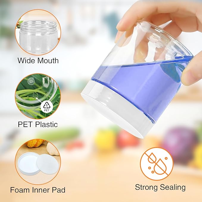 8 OZ Plastic Jars, 48 Pcs Clear Plastic Jars with Lids Stackable Leakproof Storage Containers Jar Clear Empty Slime Containers with White Lids for Kitchen and Household Food Storage