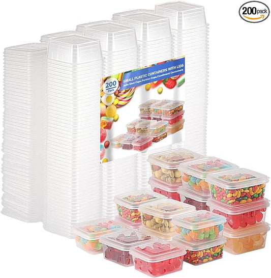 4 oz Plastic Containers with Lids(200 Pack)，Condiment Containers with Lids, Portion Cups, Jello Shot Souffle Sauce Cups (Square)