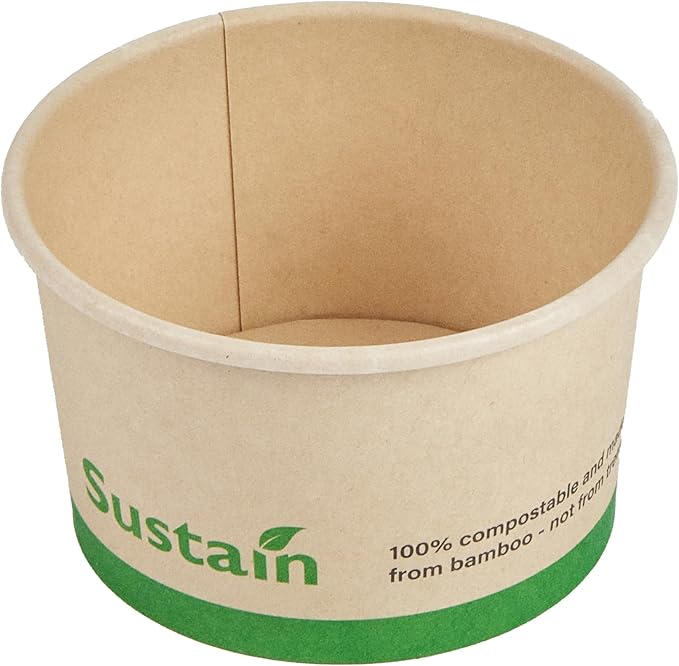 Restaurantware-Sustain 3 Ounce Paper Soup Containers, 50 Disposable Ice Cream Cups - Lids Sold Separately, With PLA lining, Bamboo To Go Hot Soup Bowls, Compostable, Greaseproof