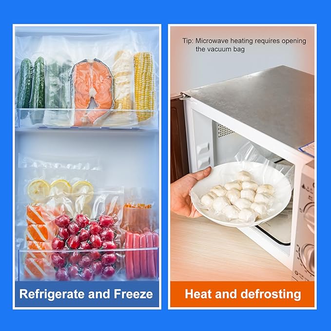 Vacuum Sealer Bags for Food, 7" x 10", 50 Pcs, Reusable, BPA-Free, Plastic, Self Seal, Tear Resistant, Extruded/Calendared Plastic with Air-removal Channels
