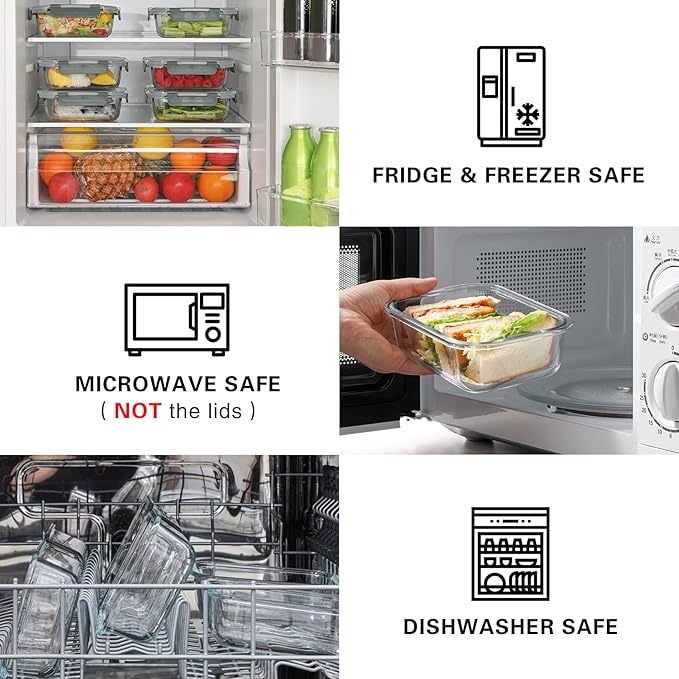 10 Pack 22 Oz Glass Meal Prep Containers with Lids, Reusable Glass Food Storage Containers with Lids, Leak Proof, Microwave, Oven, Freezer and Dishwasher Safe (Green)