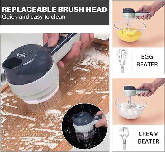 Arigold 1 Speed - 4 in 1 Vegetable Chopper: Cordless Mini Chopper, Food Dicer, garlic mincer - home essentials, kitchen essentials, blenders, kitchen gadgets, Appliances(Grey)