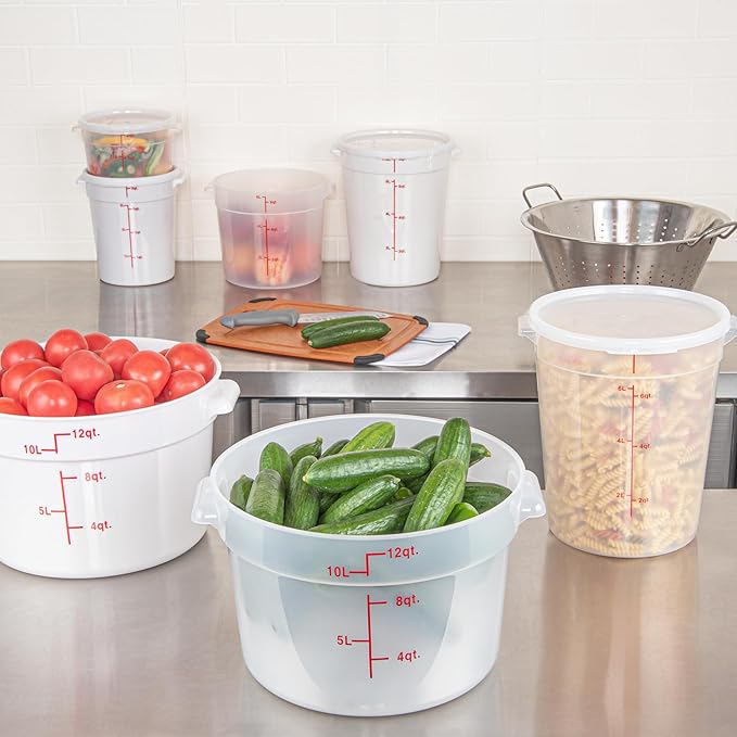 Restaurantware-Met Lux 12 Quart Food Storage Containers, 10 Translucent Storage Containers - Lids Sold Separately, Red Volume Markers, Dishwashable Containers, Side Handles, For Storing Foods