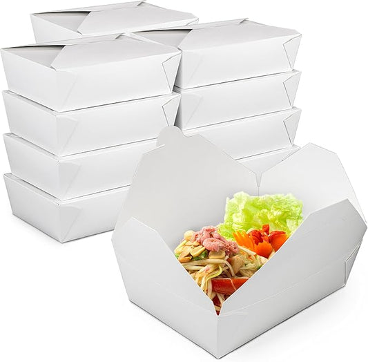 Fit Meal Prep 30 Pack 76 oz Paper Take Out Containers 8.6 x 6.3 x 2.5 - White Lunch Meal Food Boxes #3, Disposable Storage To Go Packaging, Microwave Safe, Leak Grease Resistant for Restaurant