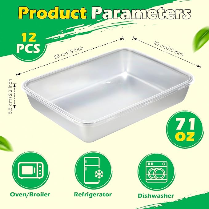 12 Pcs Stainless Steel Food Storage Containers with Lids, 71 Oz Metal Lunch Bento Box Reusable Stackable Meal Prep Container for Kitchen Picnic Travel, Freezer& Dishwasher Safe