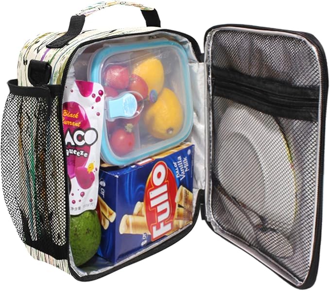 Pfrewn Dinosaur Lunch Box Alphabets With Dinosaurs Lunch Bag Insulated Reusable Cooler Meal Prep Bags Dino Animals Lunch Tote with Shoulder Strap for School Kids Boys Teens Office Adults