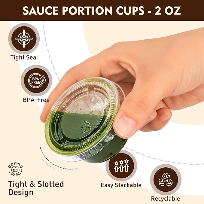 2 oz 500 pack Jello Cups with Lids, Disposable Souffle Cups with Lids, Clear Portion Cups for Dipping Sauce, Salad Dressing, Samples, Meal Prep, and Condiment, Ideal for Lunch, Party to Go, Trips