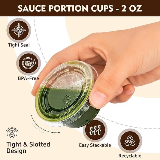 YEEHAW 100 Sets - 2 oz Jello Shot Cups with Lids, Clear Disposable Plastic Cups for Meal Prep, Salad Dressing, Soufflé, Portion Containers