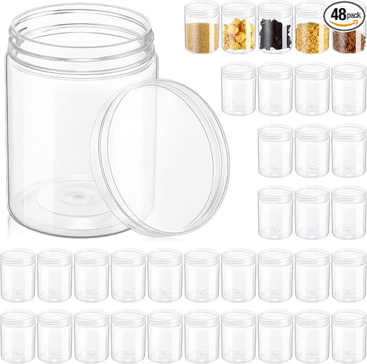 Aoriher 48 Pcs 8oz Plastic Mason Jars with Lids Round Clear Plastic Jars Containers Refillable Small Empty Storage Containers Food Canisters for Kitchen Storage(Clear)