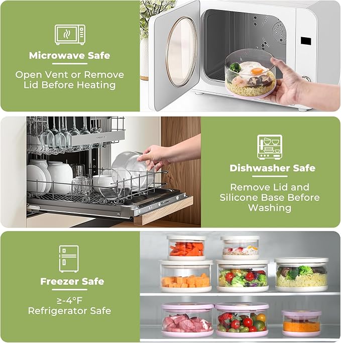 Glass Food Storage Containers with Airtight Lids, 33.8oz & 11.8oz High-Borosilicate Glass Meal Prep Containers with Spork, Bento Lunch Boxes for Salad, Ramen, Soup, Snacks, Fruit - 2 Pack, Pink