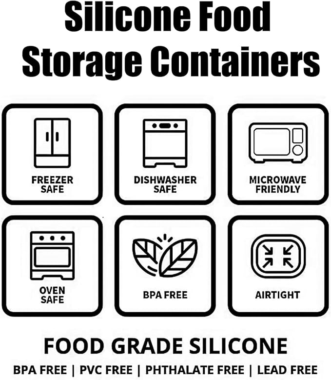 Silicone Food Storage Containers with Lids Set 4 Sizes and Silicone Containers,For Freezing, Bento Boxes, Snack Boxes,Freezer preservation Leak Proof (1, Rectangular)