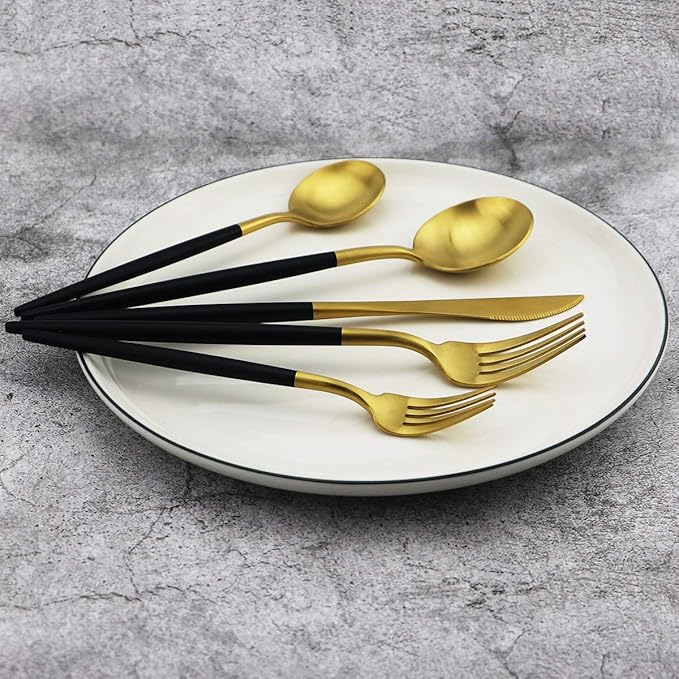 5-Piece 18/10 Stainless Steel Matte Gold Silverware Set, Kitchen Tableware Set, Dishwasher Safe