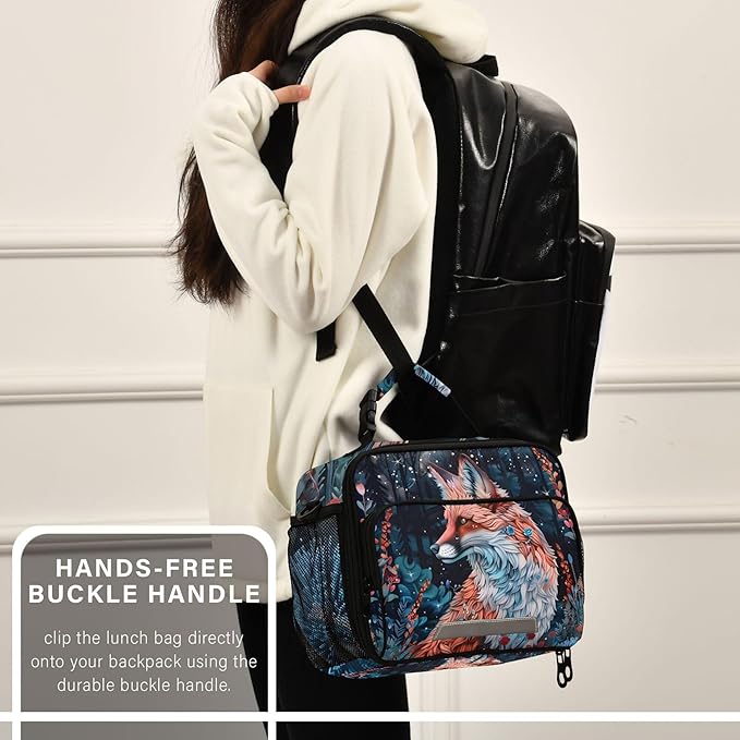 MNSRUU Student Lunch Bag Beautiful Fox Insulated DinnerTotes Picnic Bag Lunch Box with Adjustable Shoulder Strap for Teen Kids Adults