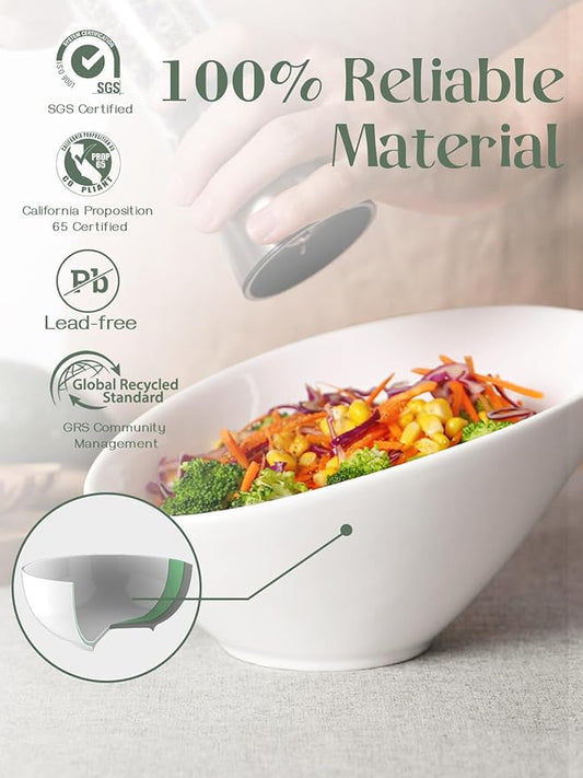 DOWAN 23 OZ Slanted Salad Bowls of 2 Packs - 9.5" Angled Serving Bowls for Salad, Pasta, Fruit, Sauce - Ceramic White Bowls for Restaurant, Daily Use - Dishwasher & Microwave Safe