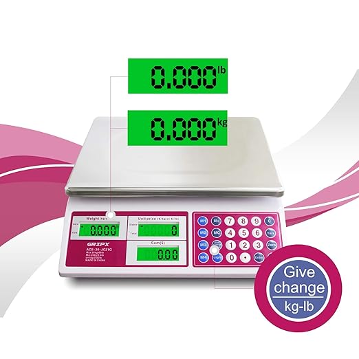 Digital Commercial Price Scale 66 lbs for Food Meat Fruit Produce with Green Backlight LCD Display Stainless Steel Platform Battery Included Not for Trade