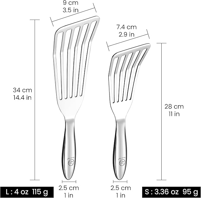 Stainless Steel Fish Spatula Set – 1 Large + 1 Small Metal Spatula for Kitchen, Perfect for Flipping Fish, Pancakes, Eggs & More, Slotted Design, Essential Stainless Steel Kitchen Utensils Set