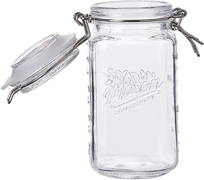 Mason Craft & More Airtight Kitchen Food Storage Clear Glass Clamp Jars, 17 Ounce (0.5 Liter) Tall Mini Clamp Jar