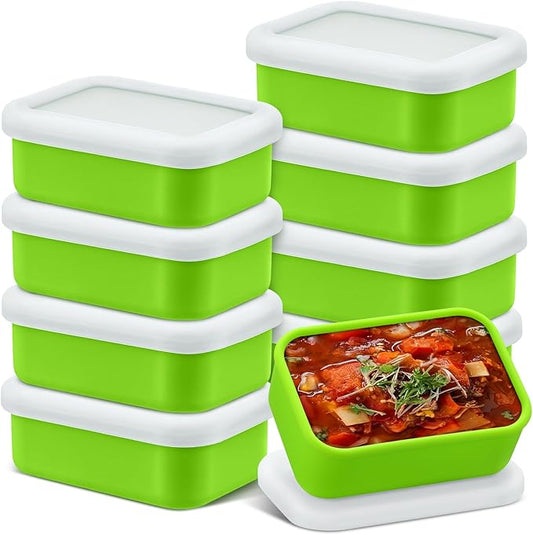 Nuogo 8 Pcs 1 Cup Silicone Freezer Trays with Lid Silicone Soup Molds Rectangle Soup Freezer Containers Reusable Food Preserving Tray Ice Trays for Soups Sauces Stews(Green)
