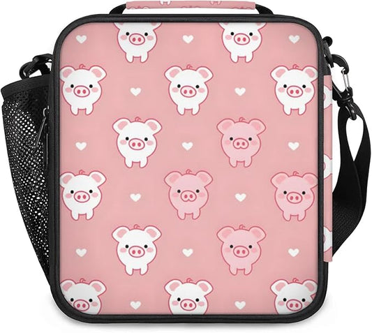 Pigs Pink Kid Lunch Bags with Shoulder Strap Insulated Lunch Boxes for Boy Girls Waterproof Thermal Cooler Tote Bag Portable Picnic Bag for School Work Outdoor Gifts