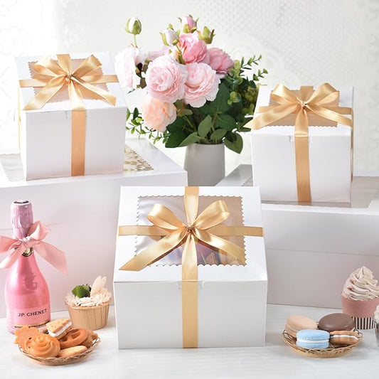 KPOSIYA 40pcs 6x6x5 inch Mini Cake Boxes with Cake Boards (20 Boxes & 20 Boards), 6 inch Small Cake Boxes with Lids，Cajas de mini pastel Bakery Boxes with Window for Christmas Thanksgiving