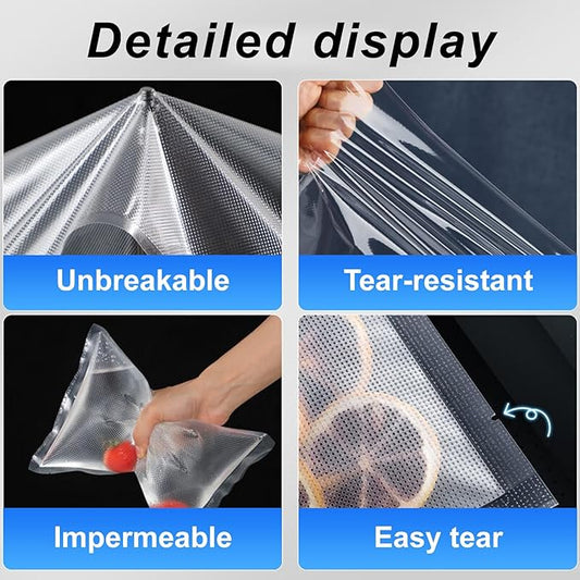 Vacuum Sealer Bags for Food, 7" x 10", 50 Pcs, Reusable, BPA-Free, Plastic, Self Seal, Tear Resistant, Extruded/Calendared Plastic with Air-removal Channels
