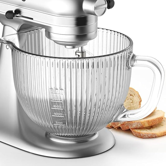 Cofun Glass Mixer Bowl For Kitchenaid Tilt-Head Stand Mixers 4.5-5 Quart, 5 qt Mixing Bowl Replacement For Kitchen aid With Measurement Markings,Handle