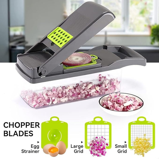 Multi-Function Vegetable Chopper Onion Micer Chopper 12 in 1 Pro Veggie Slicer Dicer Cutter with Container for Potatoes, Tomatoes, Zucchini, Garlic, Eggs, Cucumbers