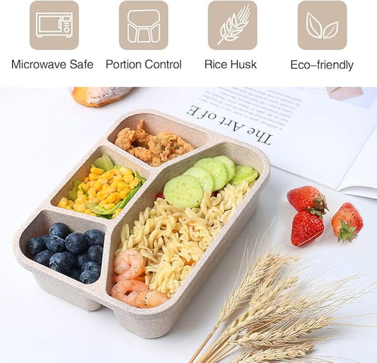 4 Pack Bento Lunch Box, 4 Compartment Meal Prep Containers, Lunch Box for Kids, BPA Free Plastic Reusable Food Storage Containers - Stackable, Suitable for Schools, Companies,Work and Travel