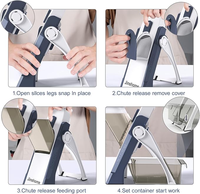 Safe Mandoline Slicer, Potato Vegetable Onion Slice, Julienne + Dicer for Vegetables, Kitchen Meal Prep With Thickness Adjuster Blue