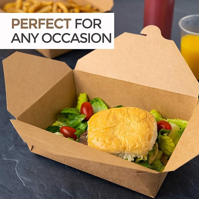 Stock Your Home Microwaveable Kraft Brown Take Out Boxes 71 oz (40 Pack) Leak and Grease Resistant Food Containers - Recyclable Lunch Box - to Go Containers for Restaurants, Catering and Parties