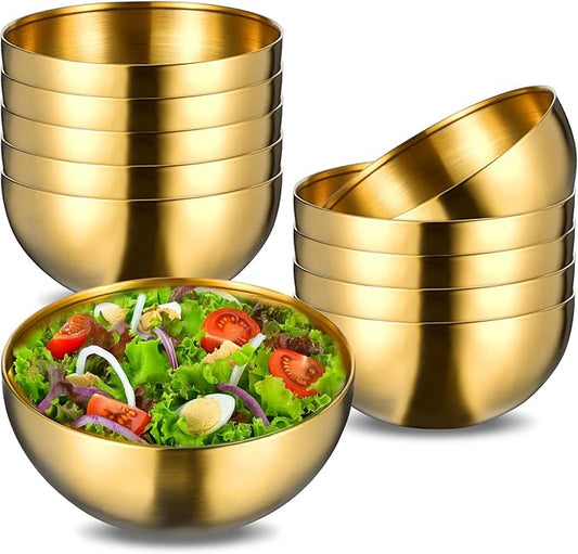 10Pcs Gold Mixing Bowls, Stainless Steel Gold Esthetician Bowls, 5.9Inch Dessert Serving Facial Bowl for Wedding Party Baking Prepping Serving Food Facial Salad Fruit Snack Soup Cereal