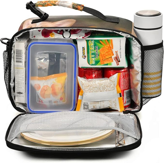 Dog Puppy Lunch Box for Kids Adults Little Corgi Pembroke Puppy Adventures Flowers Insulated Lunch Bag with Shoulder Strap Reusable Cooler Bags Lunch Tote for Office School Girls Boys Teens