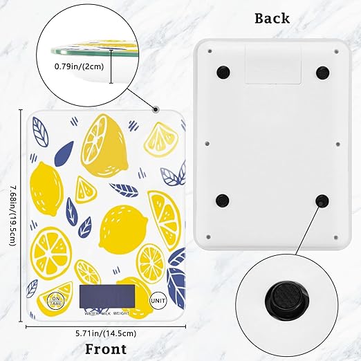 Food Scale Kitchen Digital Scale Food Ounces and Grams Dieting Baking Cooking Waterproof Glass Panels LCD Display,4 Units Scale Tare Function Lemon
