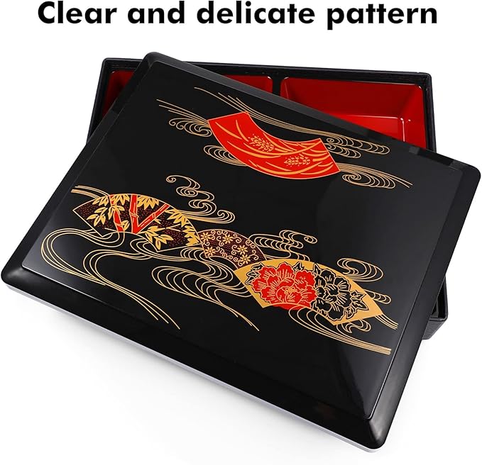 Cabilock Sushi Tray Japanese Odorless Lid Lunch Box for Meal Prep Reusable Sushi for School Office Travel Black