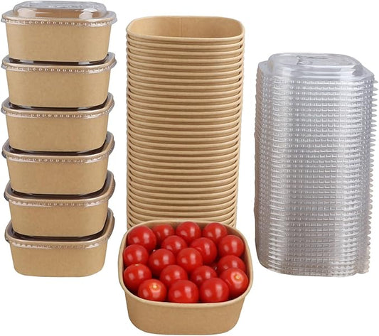 17 oz Disposable Kraft paper bowls with lids,Food containers Soup Bowls Party Supplies Treat Bowls 50 Pack