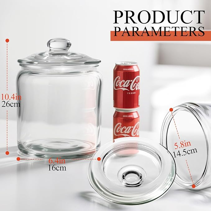 MASTERTOP Large Glass Jar with Lid, Airtight Glass Storage Containers with Lids, Wide Mouth Cookie Candy Jar with Leak Proof Rubber Gasket Lid,1 Gallon Clear Jars for Candies,Dry Food,Snacks
