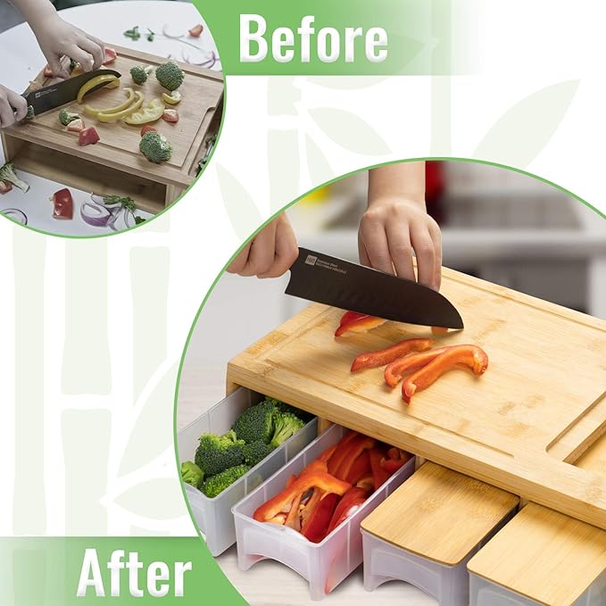 SHINESTAR Cutting Board with Containers, Sturdy Meal Prep Station for Kitchen, Includes 4 Graters, Cutting Board with 4 Trays - Easy Food Storage