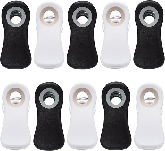 All Purpose Magnetic Clips - Chip & Bag Clips, Refrigerator Magnets for Bread, Snack & Food Bags (Pack of 10, Black & White Colors)