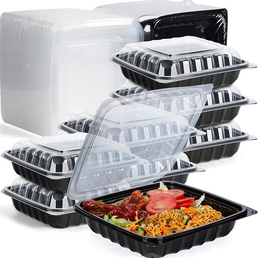 YANGRUI Take Out Containers, Reusable Large Capacity 45 Pack 9.5 Inch 38 oz BPA Free Anti-Fog Shrink Wrap Meal Prep Boxes Microwave Freezer Safe Plastic Hinged To Go Container