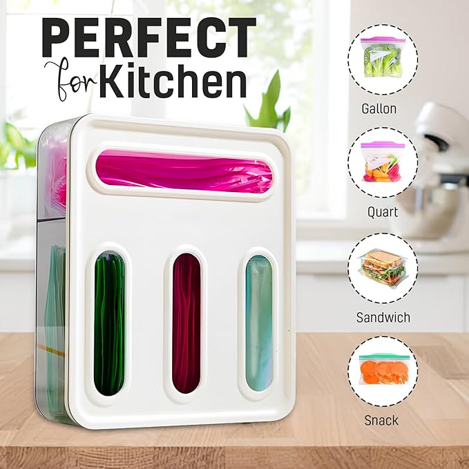 Food Storage Bag Organizer, 4 Slot Plastic Sandwich Bag Organizer for Kitchen Storage, Baggie Organizer for Drawer with Labels Included, Gallon, Quart, Sandwich, Snack, and Slider Bags