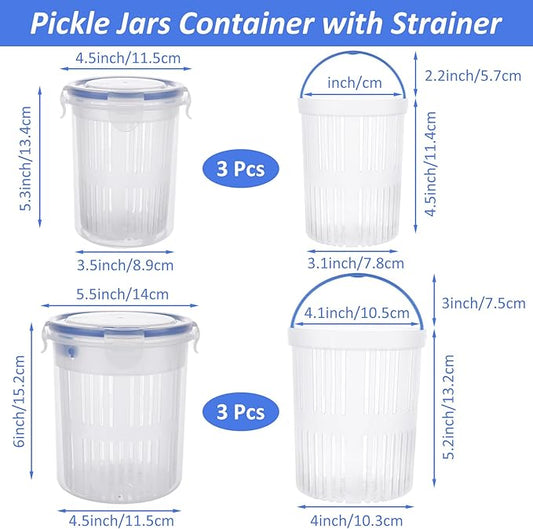 CYEAH 6 Pcs Pickle Jar with Strainer Flip, 33 oz & 25 oz Pickle Jar Container with Leak Proof and Lock It Lid, Pickle Holder Keeper Lifter, Bucket of Pickles for Olive Jalapeno Juice Food Storage