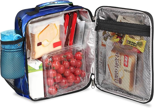 Soccer Football Kids Lunch Box Soccer Sport Insulated Lunch Bag Tote for Girls Boys, Cooler Freezable Meal Prep Bag with Shoulder Strap Waterproof Lunch Container for School Office Picnic