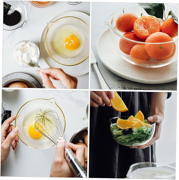 Luxshiny 2pcs Glass Mixing Bowl with Spout, Small Glass Baking Bowl for Kitchen & Restaurant