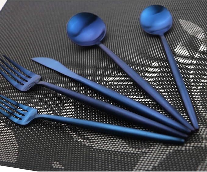 Iridescent Blue Flatware 10 Pieces Tableware Set Cutlery Set Dinnerware Anti-rust Utensil Set,Salad Spoons Knives and Dessert Forks, Silverware Service for 2