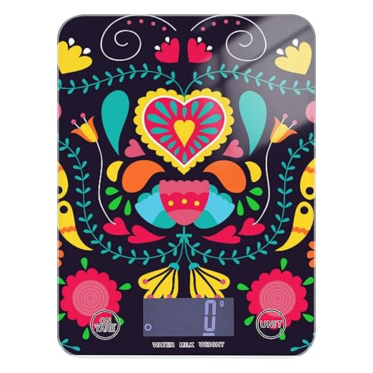 Food Scale Kitchen Digital Scale Food Ounces and Grams Dieting Baking Cooking Waterproof Glass Panels LCD Display,4 Units Scale Tare Function Boho