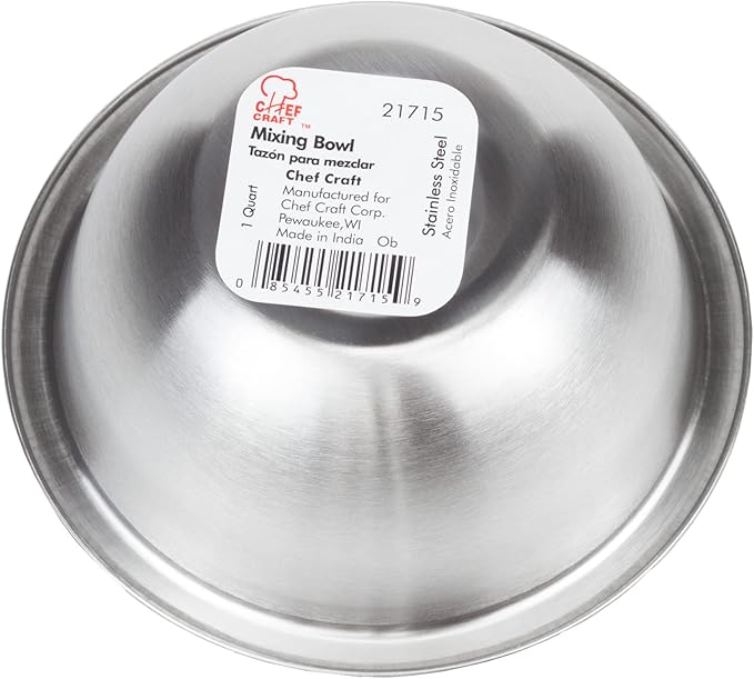 Chef Craft Brushed Mixing Bowl, 1-Quart, Stainless Steel