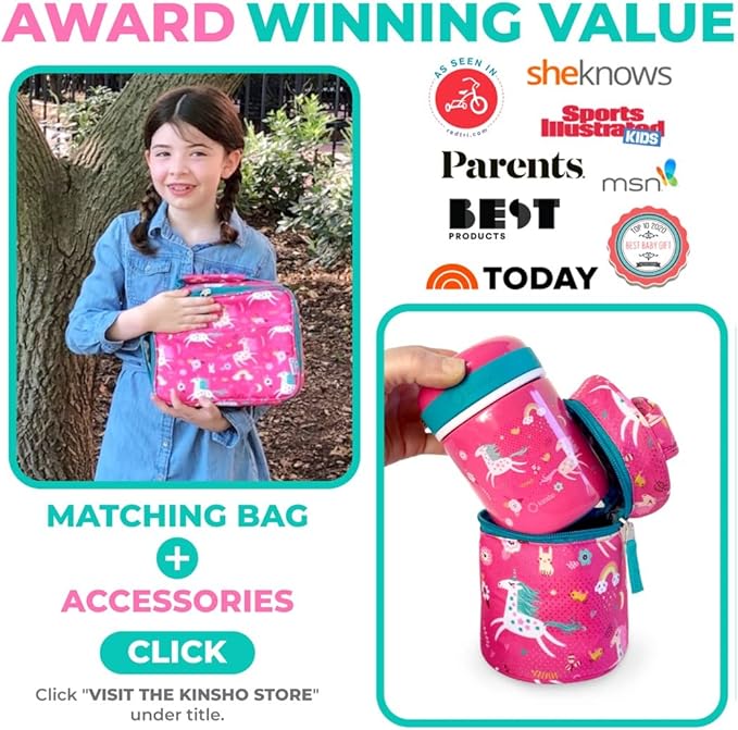 Unicorn Bento Lunch Box for Girls Toddlers, 5 Portion Control Sections, BPA Free Removable Plastic Tray, Pre-School Kid Toddler Girl Daycare Lunches, Snack Container Ages 3 to 7 Pink