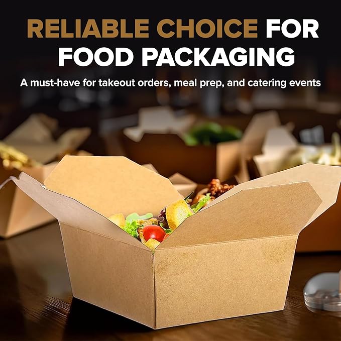 30oz Disposable Kraft Take-Out Containers - Microwaveable, Leak-Proof,Oil-Resistant, Eco-Friendly Food Boxes for Restaurants, Catering, & Meal Prep (50 Pack)